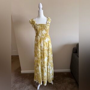 Nanette Lepore smocked Hawaii ruffle maxi dress lined sz 4 boho resort